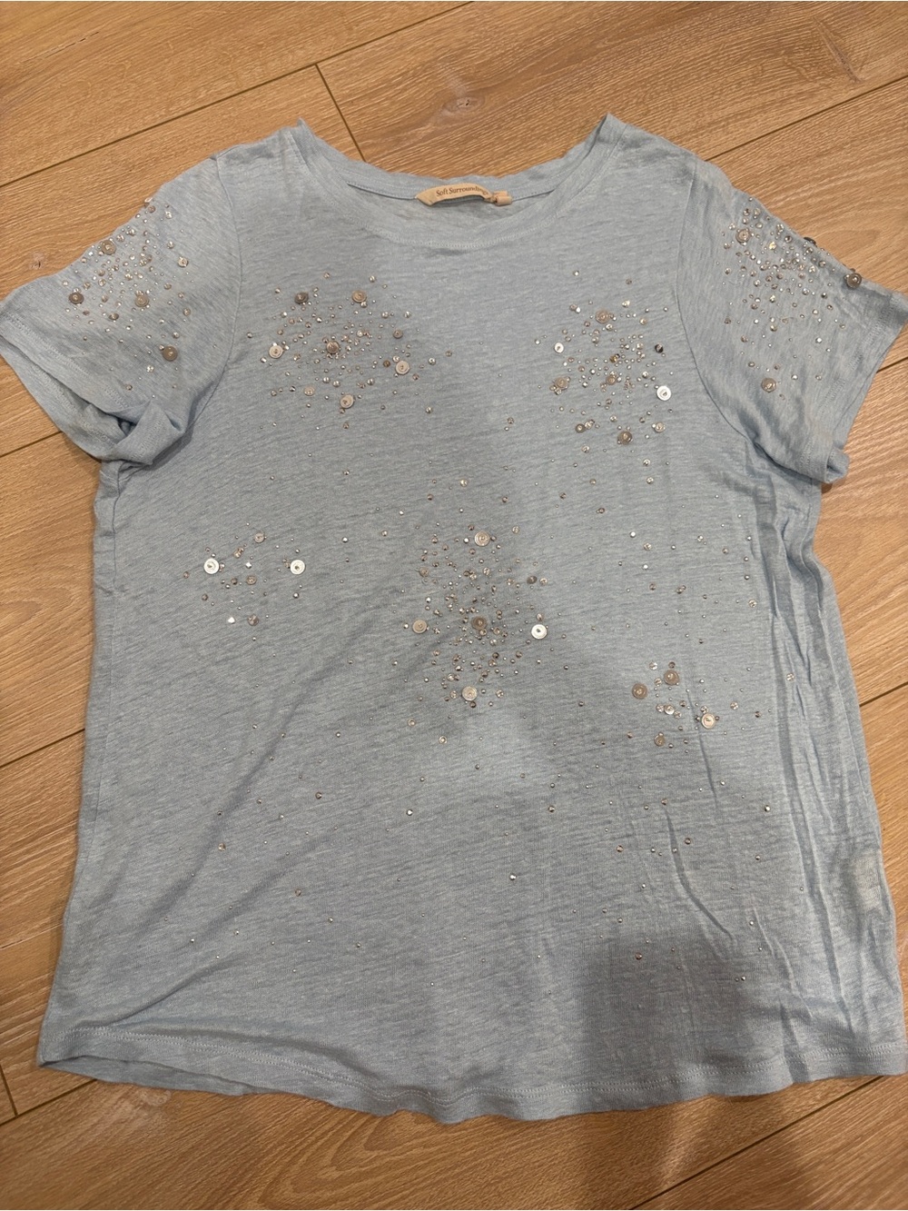 Soft Surroundings Stone Blue Tibby Embellished Tee Size PL